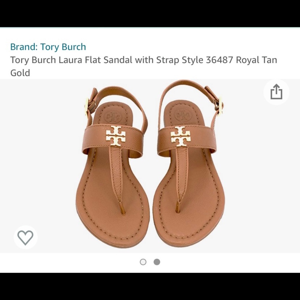 Tory Burch Laura Flat Sandal/Tumbled Leather. Royal Tan.